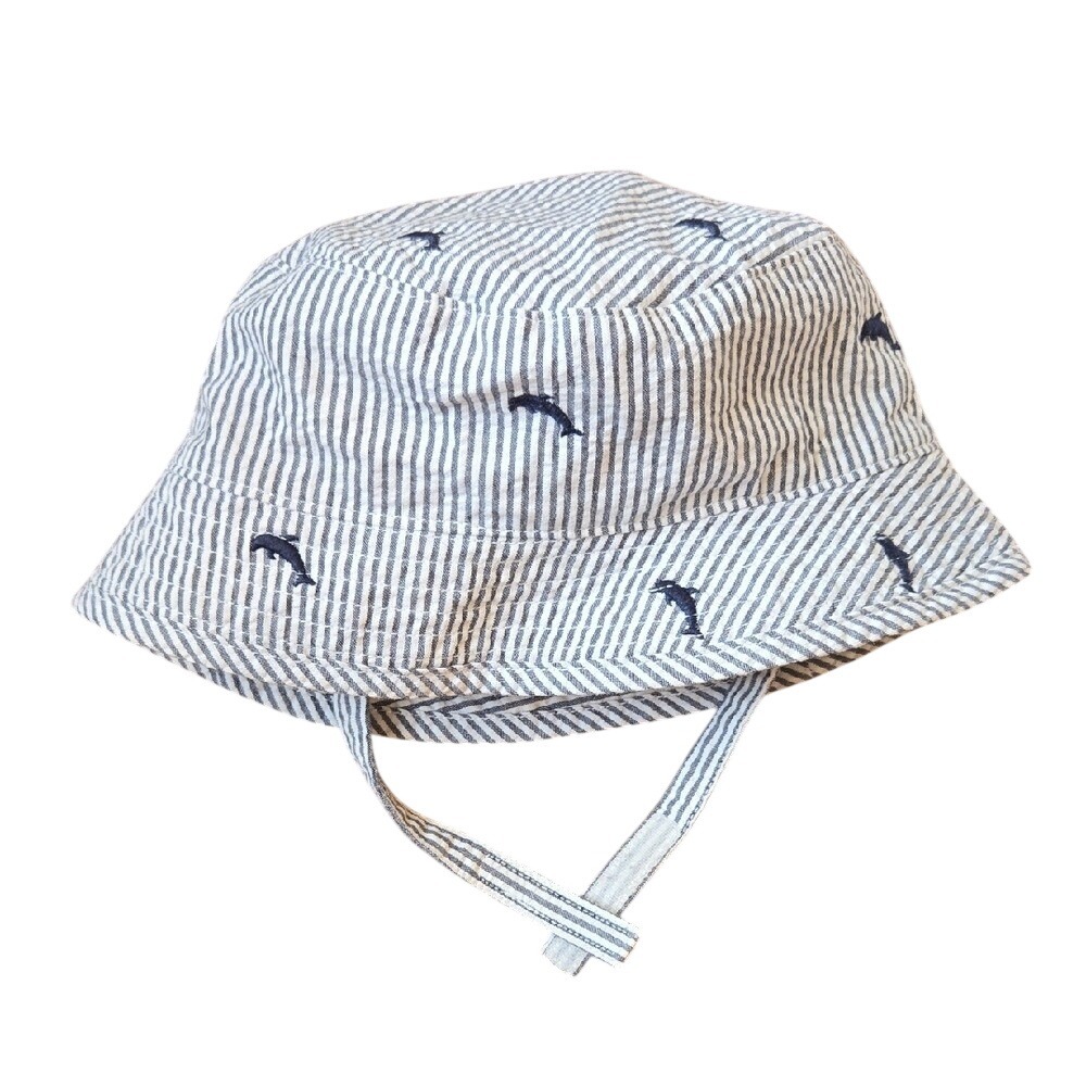 Janie‎ & Jack Nautical Stripe Dolphin Bucket Hat Layette 6-12 Months 100% Cotton
